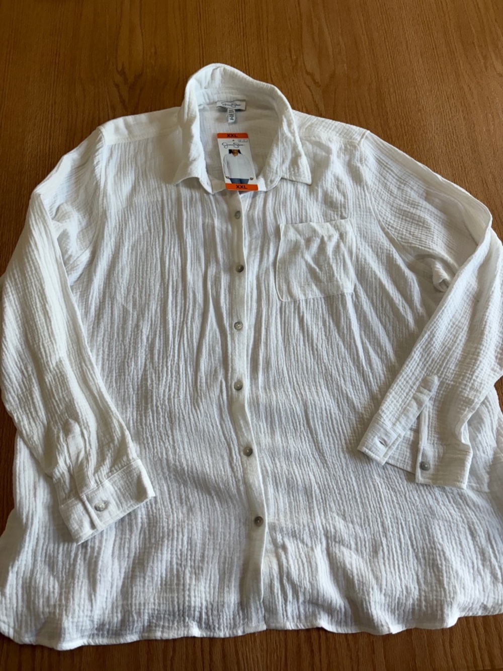 Jessica Simpson White Button-Down Textured Cotton Shirt
